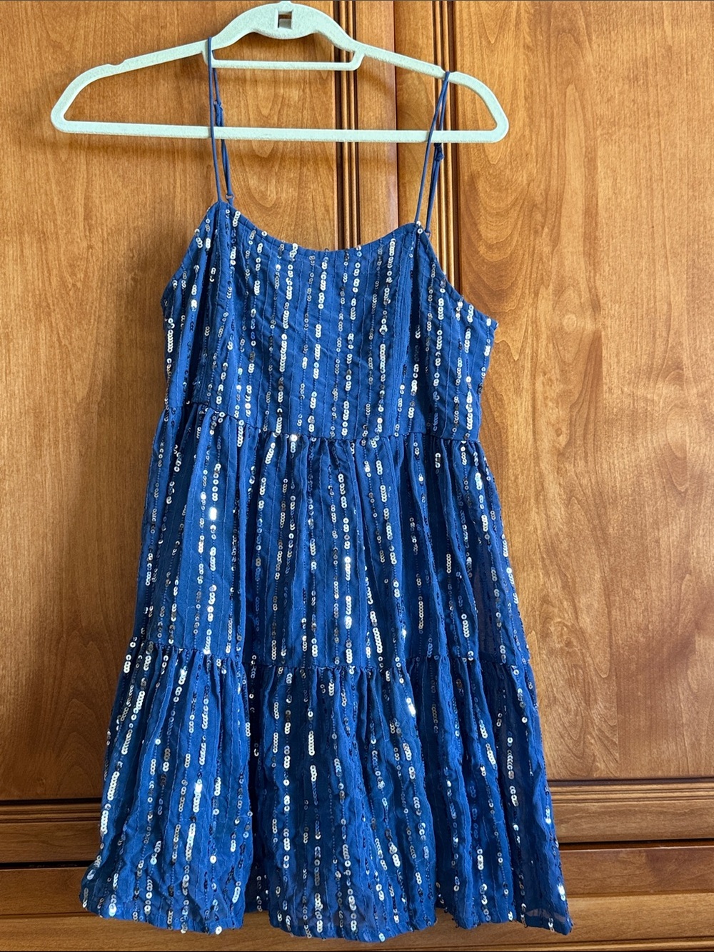 Urban Outfitters Navy Blue Sequin Tiered Mini Dress